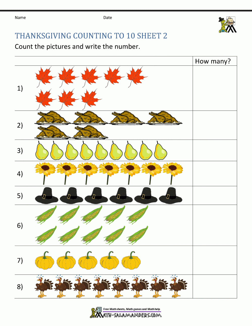 Thanksgiving Counting Worksheets pertaining to 7 2 Thanksgiving Worksheet Answers
