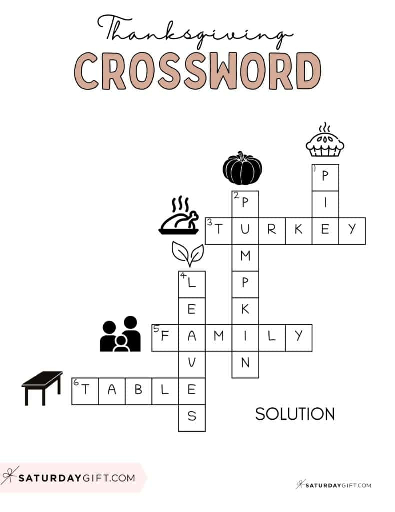 Thanksgiving Crossword Puzzle - Cute &amp;amp; Free Printable | Saturdaygift inside Thanksgiving Crossword Puzzle Worksheet Answer Key