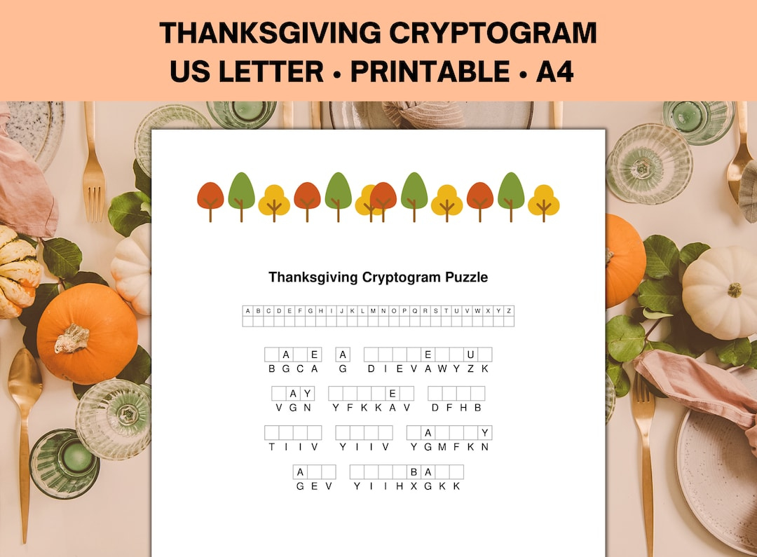 Thanksgiving Cryptogram Puzzle, Thanksgiving Printable Game And Activities  For Kids And Adults with regard to Thanksgiving Cryptogram Worksheet