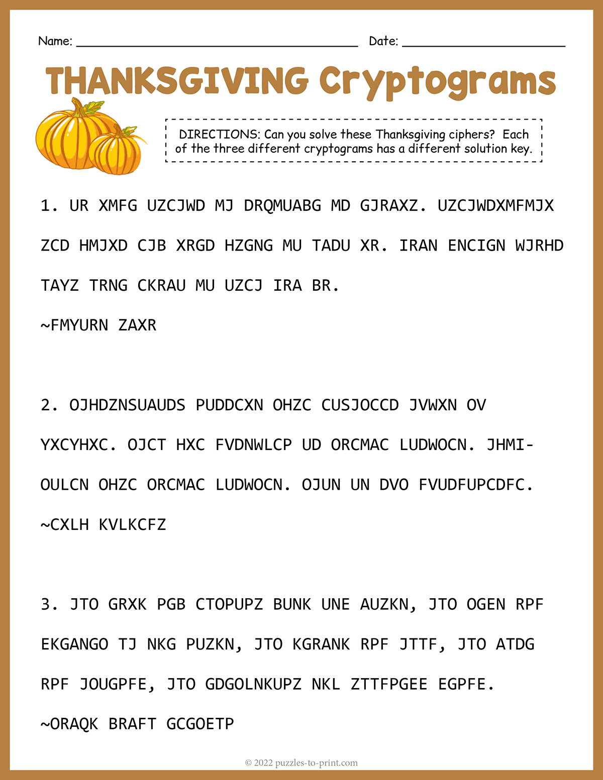 Thanksgiving Cryptograms throughout Thanksgiving Cryptogram Worksheet