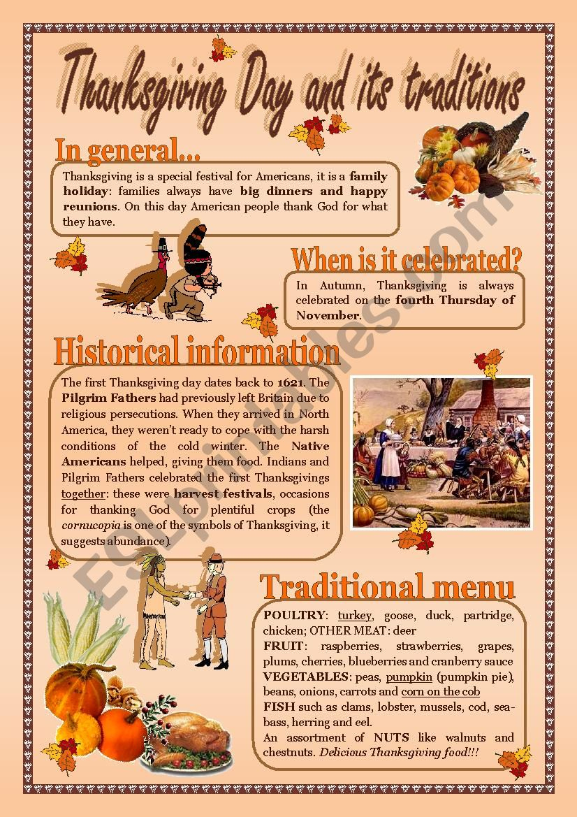 Thanksgiving Day And Its Traditions - Esl Worksheetalex076 with regard to Thanksgiving Traditions Worksheet