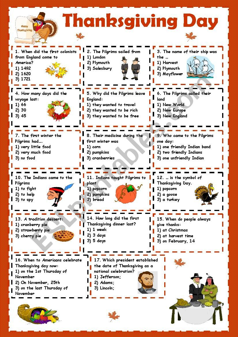 Thanksgiving Day - Esl Worksheetkosamysh with regard to Thanksgiving Day Worksheet