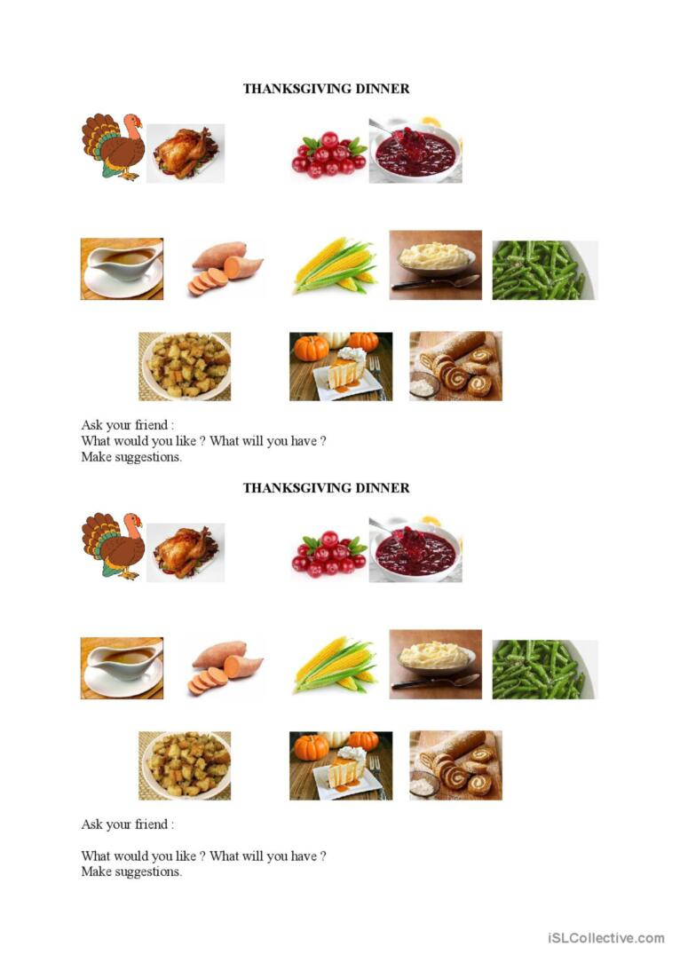 Thanksgiving Dinner Discussion Start…: English Esl Worksheets Pdf for A Thanksgiving Feast Worksheet