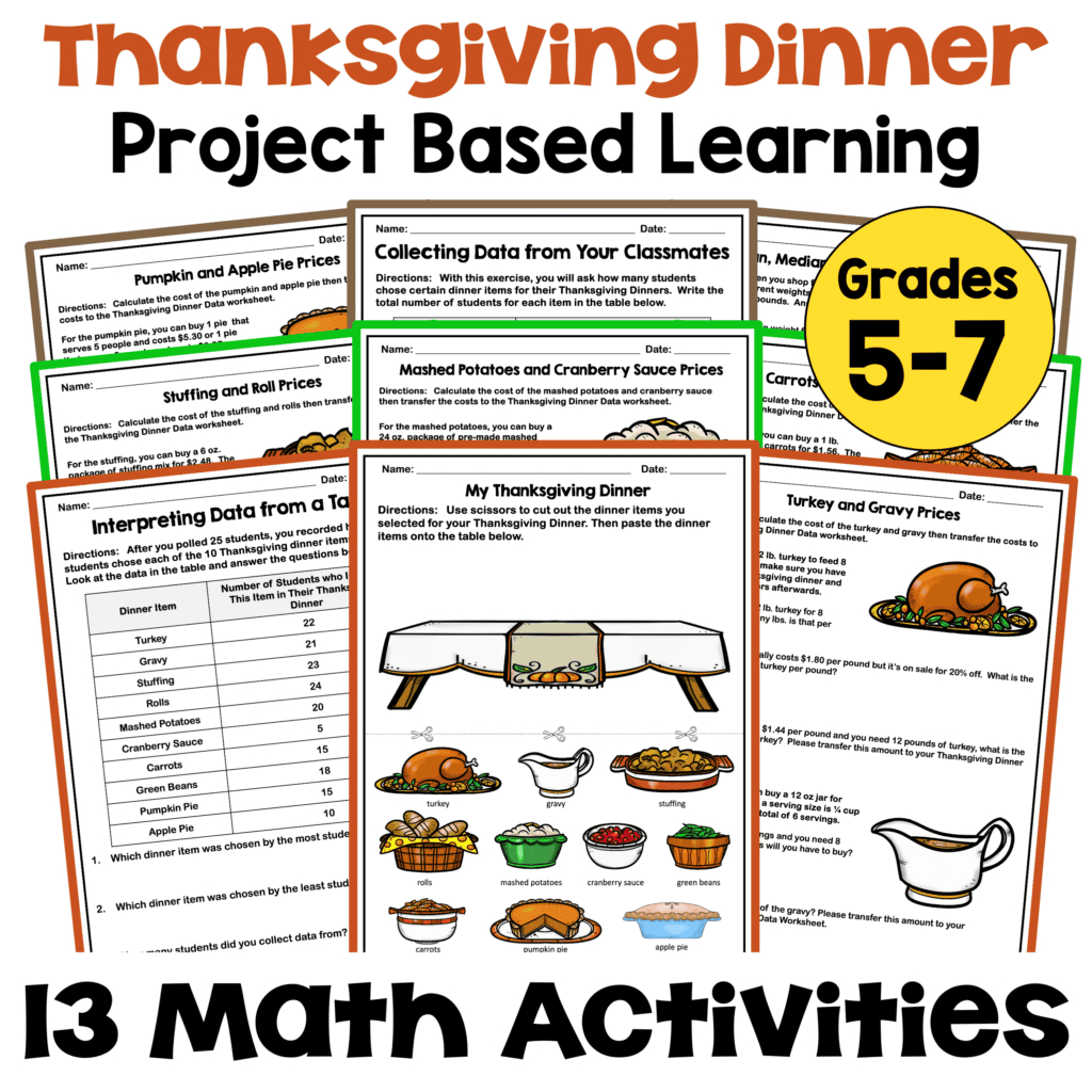 Thanksgiving Dinner Math Project - Based Learning For Grades 5-7 regarding Thanksgiving Menu Math Worksheets