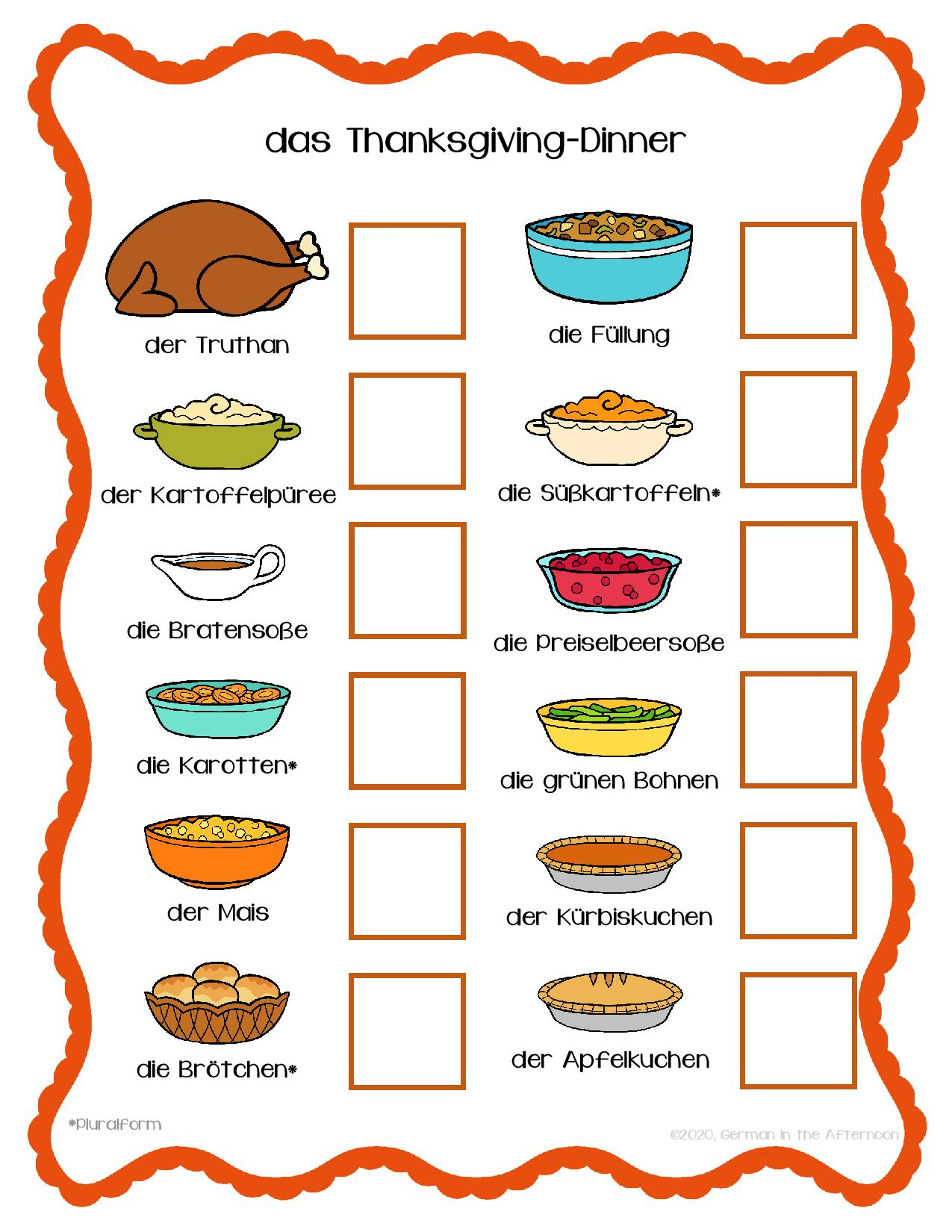 Thanksgiving-Dinner Umfrage / Survey | German In The Afternoon regarding Thanksgiving Food Worksheet