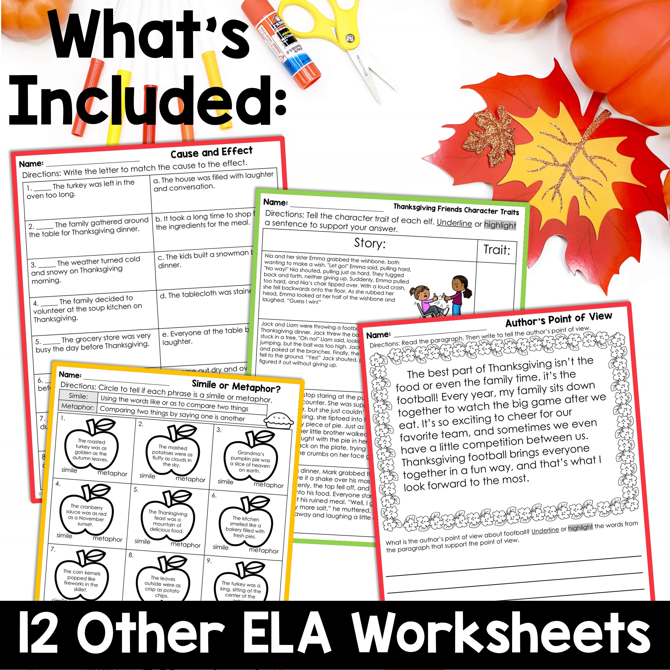 Thanksgiving Ela Worksheets Reading Comprehension Writing Prompts pertaining to Thanksgiving Cause and Effect Worksheets