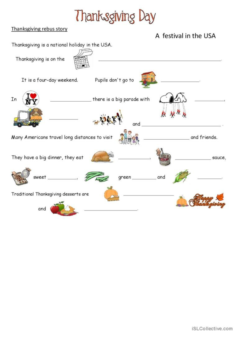 Thanksgiving: English Esl Worksheets Pdf &amp;amp; Doc throughout Thanksgiving Story Worksheet