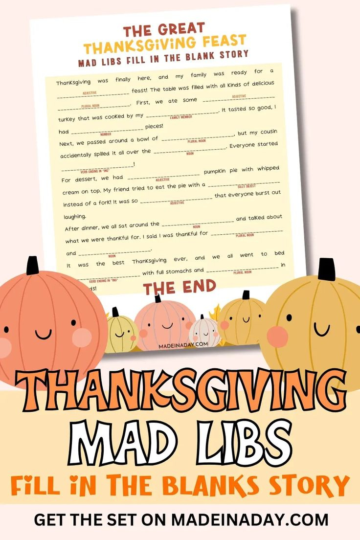 Thanksgiving Fill In The Blanks Story pertaining to Fill in the Blank Thanksgiving Worksheets