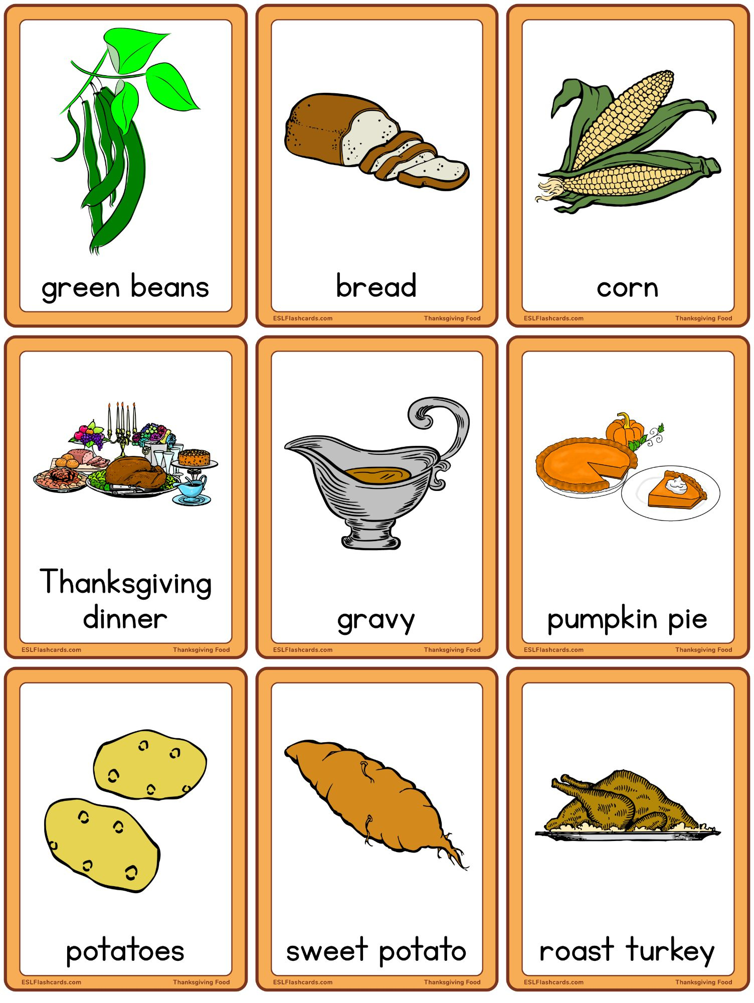 Thanksgiving Food – Esl Flashcards with Thanksgiving Food Worksheet