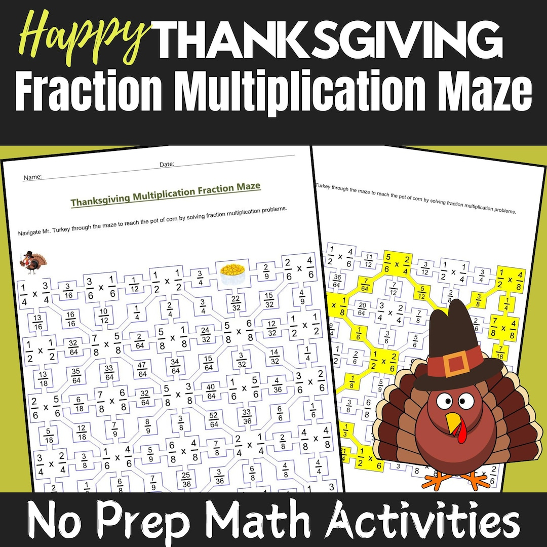 Thanksgiving Fraction Multiplication Maze: Math Worksheets intended for Thanksgiving Fraction Math Worksheets