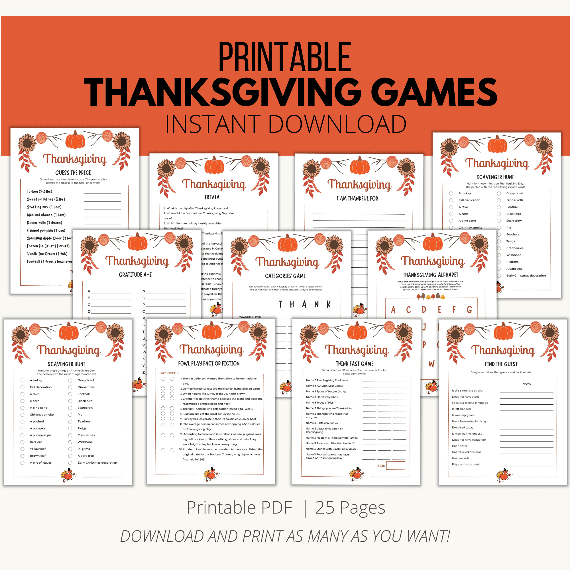 Thanksgiving Games Printable {Downloadable Pdf} within Thanksgiving Games Worksheets