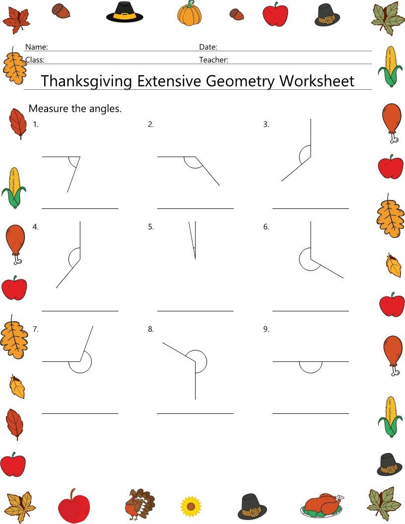 Thanksgiving Geometry Worksheet: Angles, Area, Volume (No Prep) - Etsy for Geometry Thanksgiving Worksheet