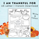 Thanksgiving I Am Thankful For Worksheet Printable For Kids With Regard To Thanksgiving Thankful Worksheet