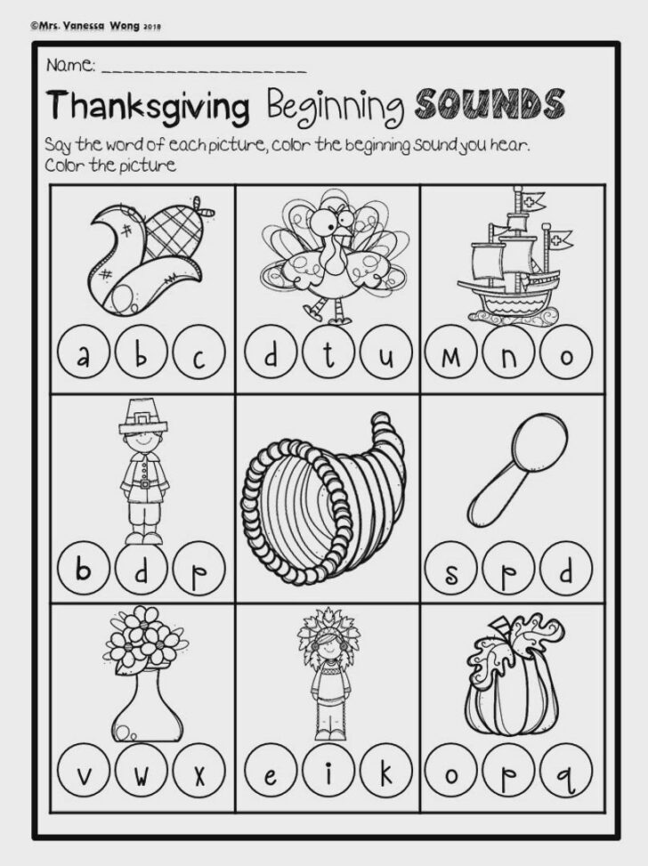Thanksgiving Beginning Sounds Worksheet