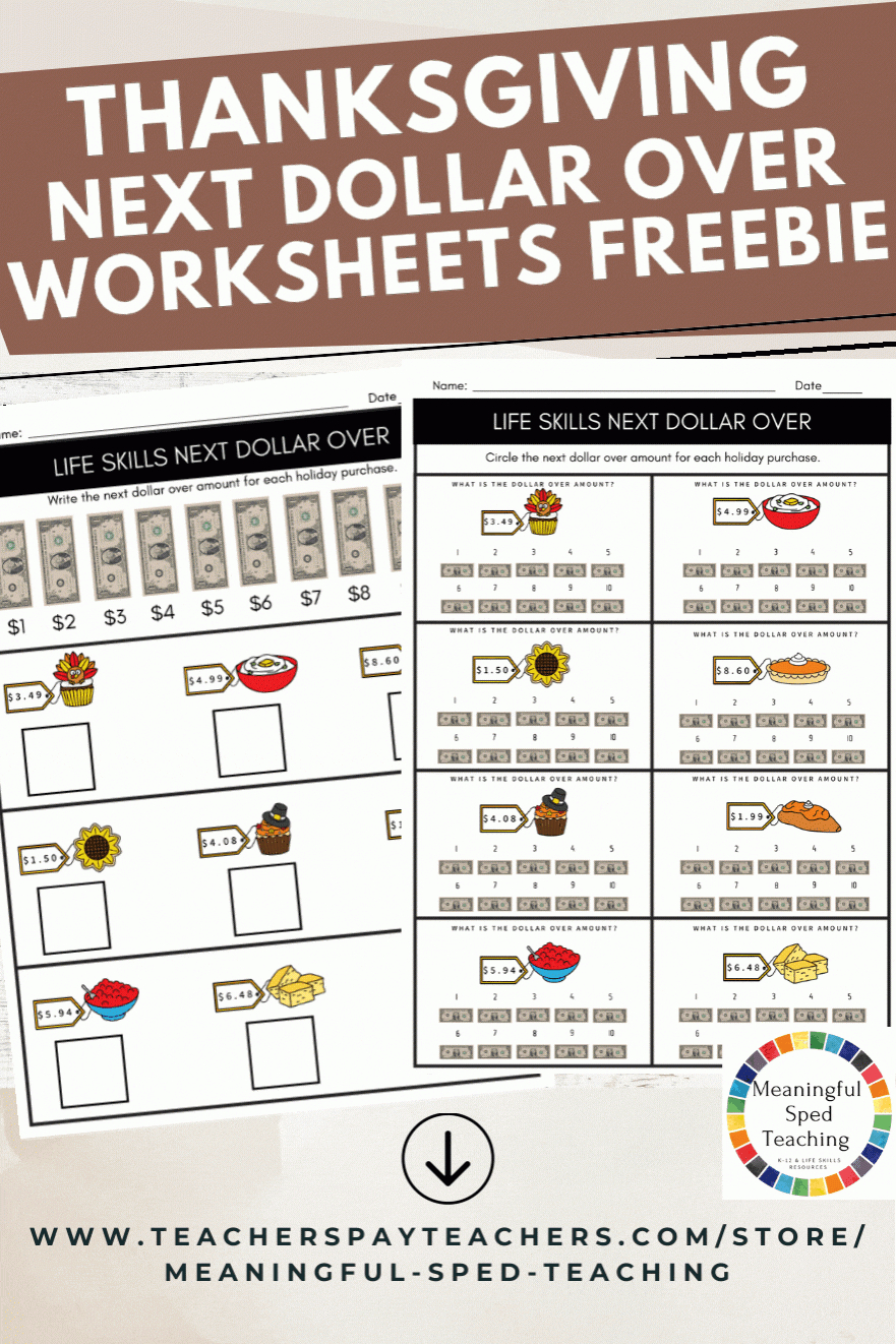 Thanksgiving Life Skills Next Dollar Over Worksheet Freebie! regarding Thanksgiving Money Worksheets