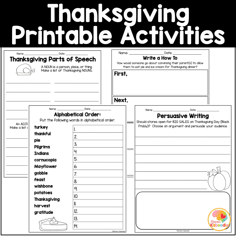 Thanksgiving Literacy Activities: Language Arts Worksheets within Thanksgiving Language Arts Worksheets