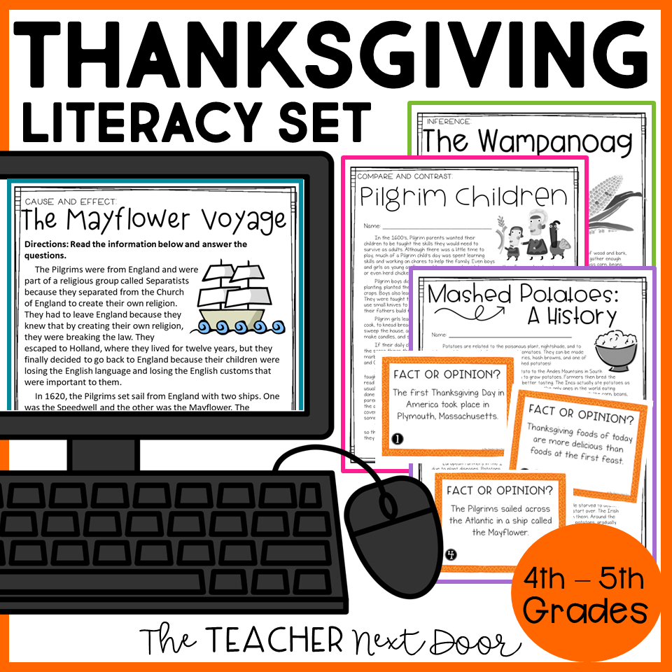 Thanksgiving Literacy Unit Print And Digital - The Teacher Next Door regarding Thanksgiving Cause and Effect Worksheets