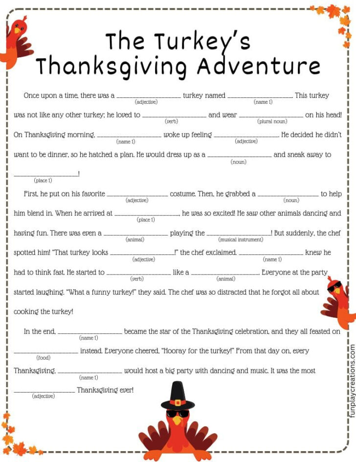 Thanksgiving Mad Libs Worksheets Thanksgiving Mad Libs Worksheets