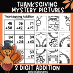 Thanksgiving Math 2 Digit Addition With Regrouping Mystery Pictures In Thanksgiving Mystery Math Picture Worksheet