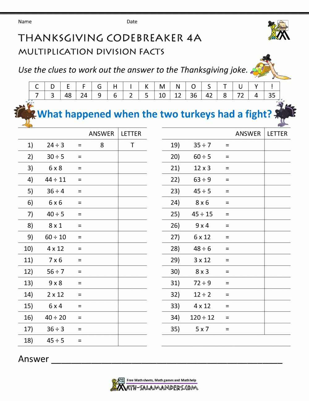 Thanksgiving Math Activities 4Th Grade inside 4Th Grade Thanksgiving Math Worksheets