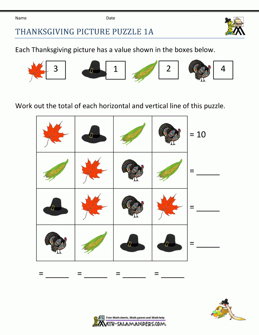 Thanksgiving Math Activities First Grade with First Grade Thanksgiving Worksheets