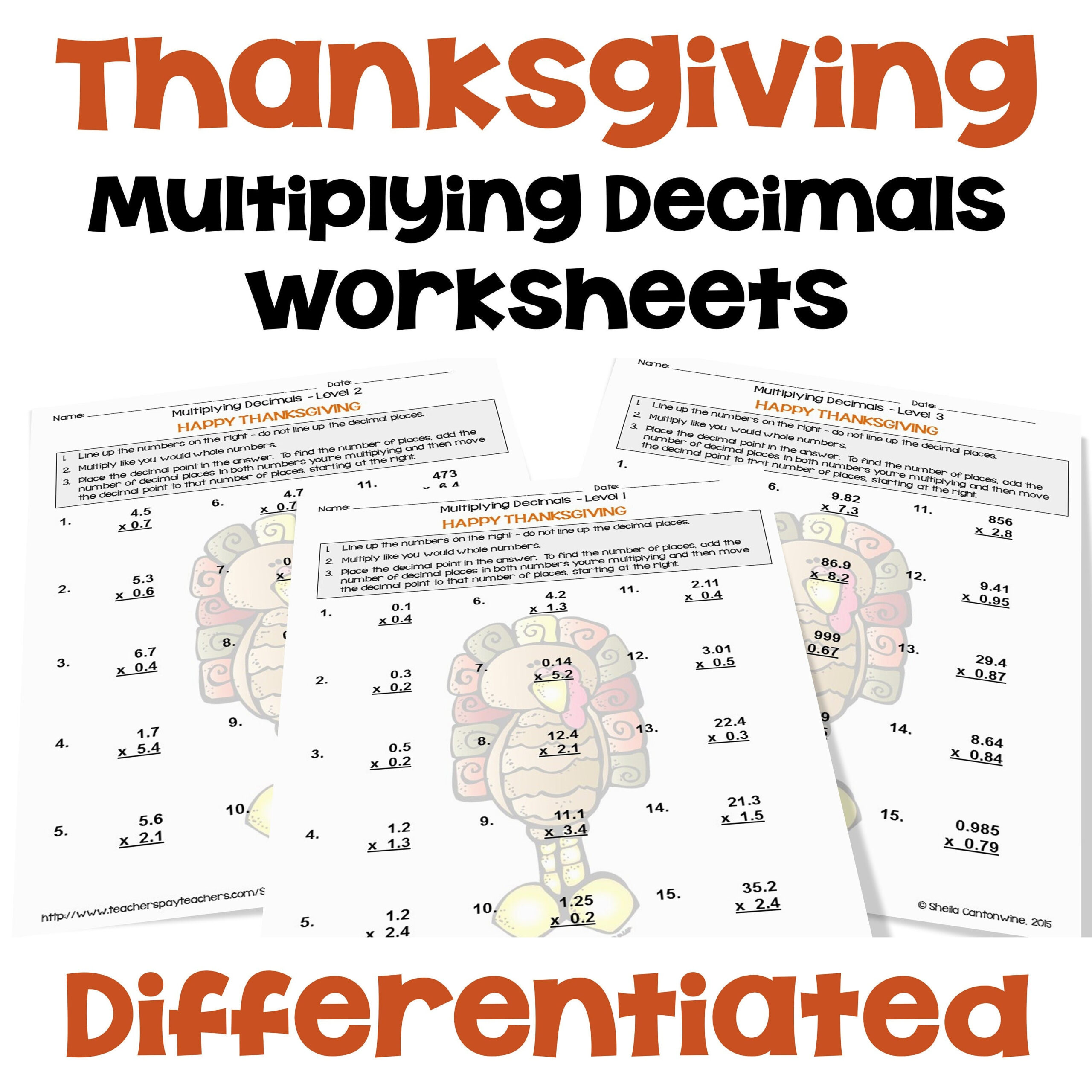 Thanksgiving Math Multiplying Decimals Worksheets – Differentiated in Thanksgiving Decimal Worksheets