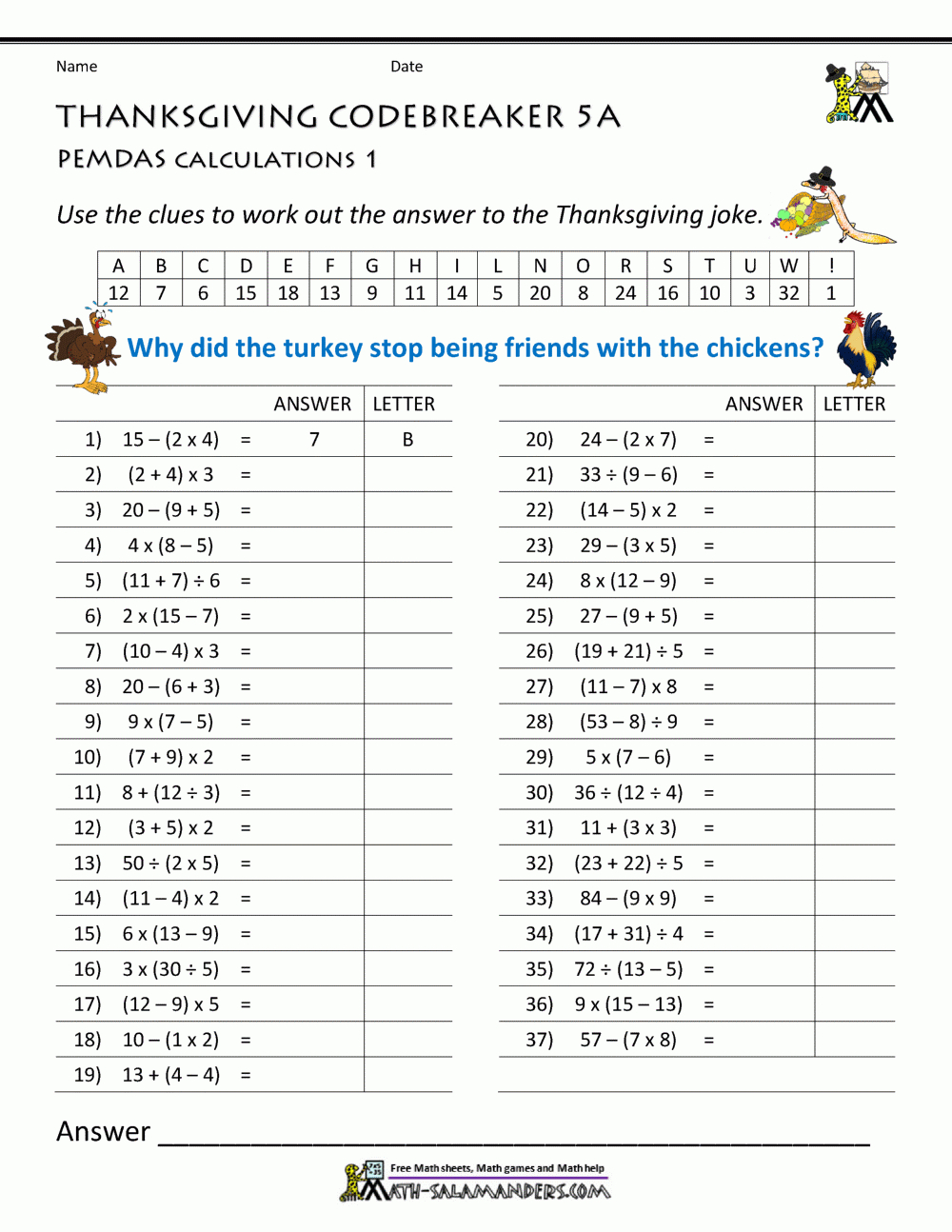 Thanksgiving Math Puzzles throughout 5Th Grade Thanksgiving Math Worksheets