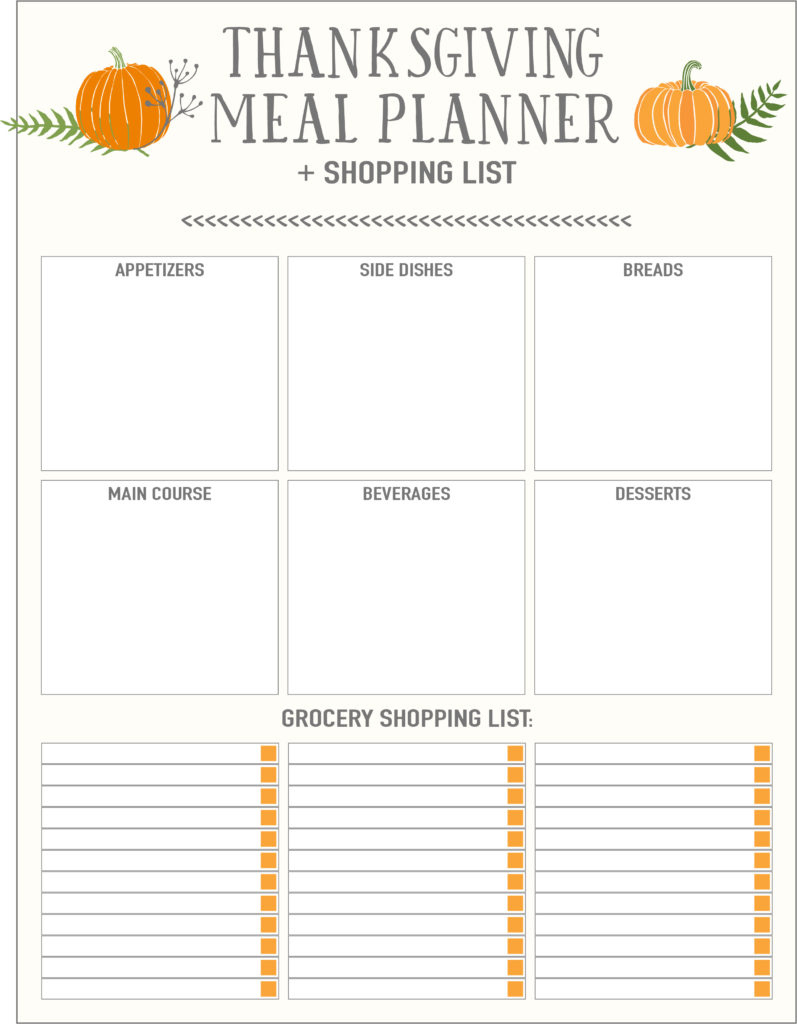 Thanksgiving Meal Planners &amp;amp; Shopping List Printables - Free with regard to Thanksgiving Meal Planning Worksheet