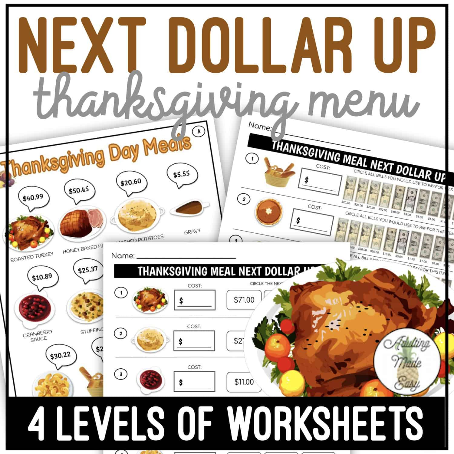 Thanksgiving Menu Next Dollar Up Worksheets throughout Thanksgiving Menu Math Worksheets