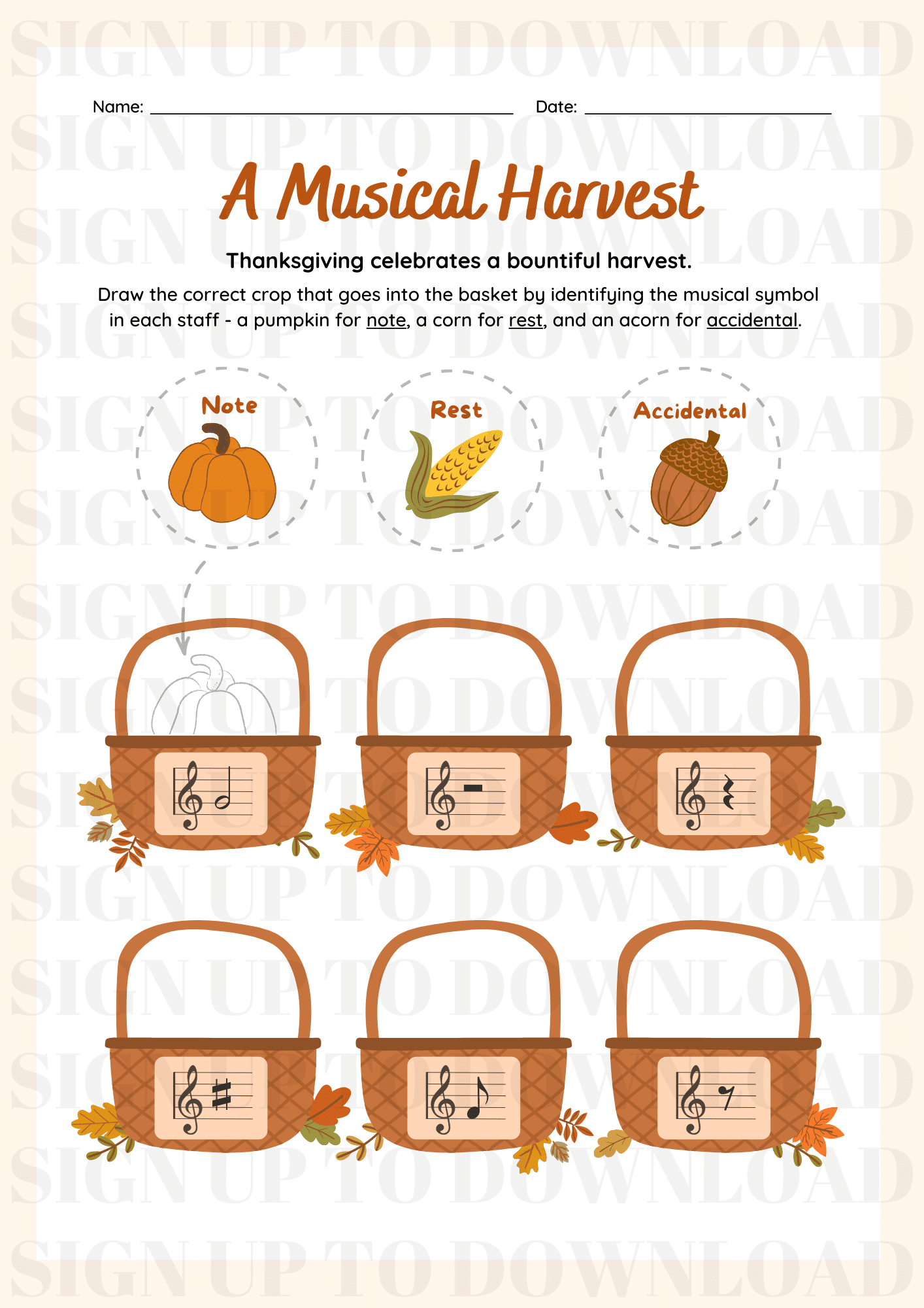 Thanksgiving Music Worksheet - Happy Musical Harvest (Ks1/2) in Thanksgiving Music Worksheets