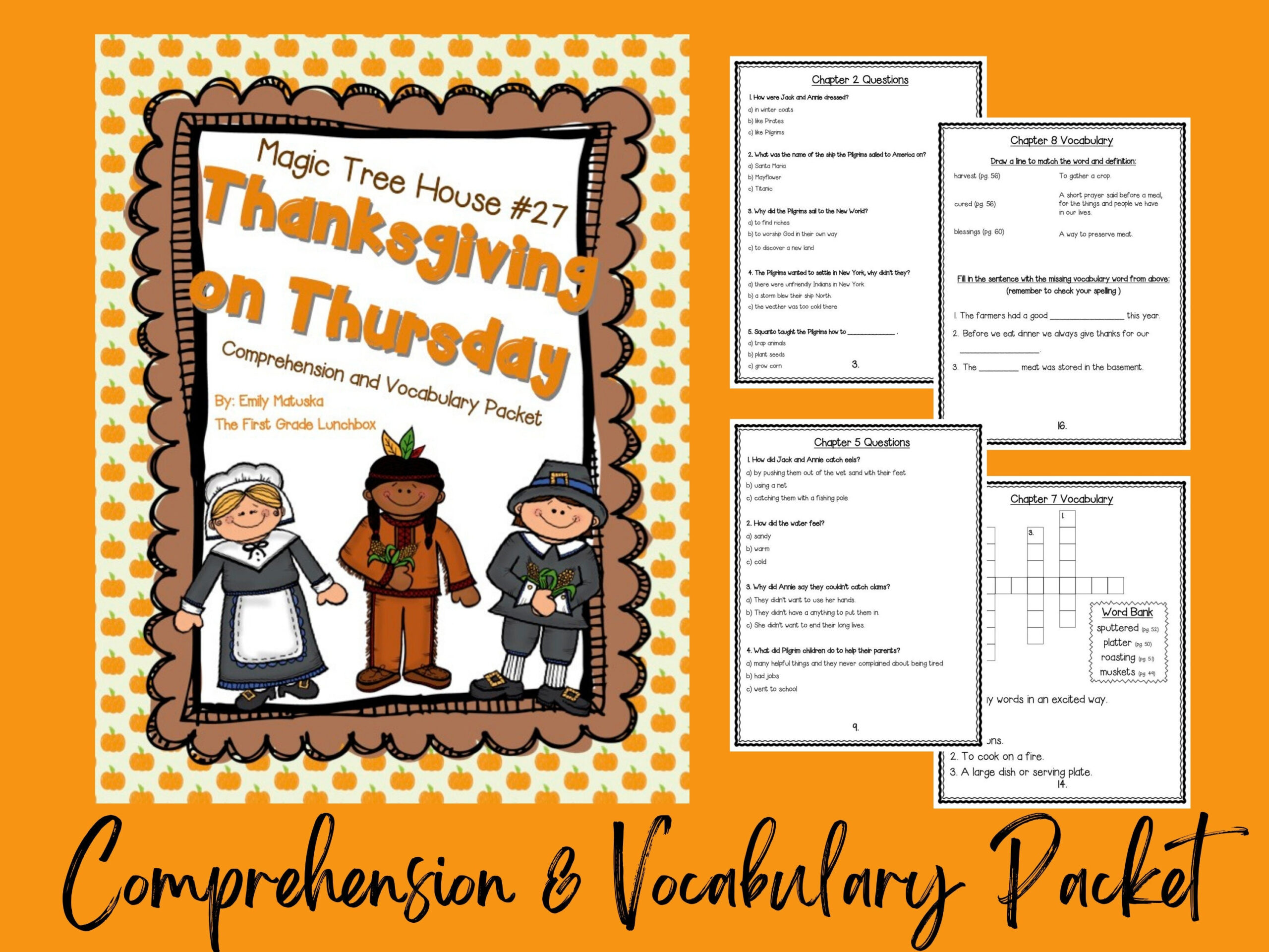 Thanksgiving On Thursday: Comprehension And Vocabulary Packet for Magic Tree House Thanksgiving On Thursday Worksheets