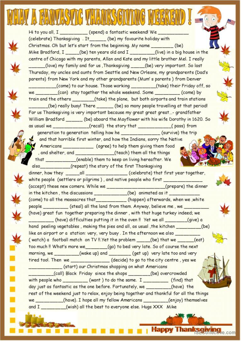 Thanksgiving Origins And Celebration…: English Esl Worksheets Pdf in Thanksgiving Grammar Worksheet