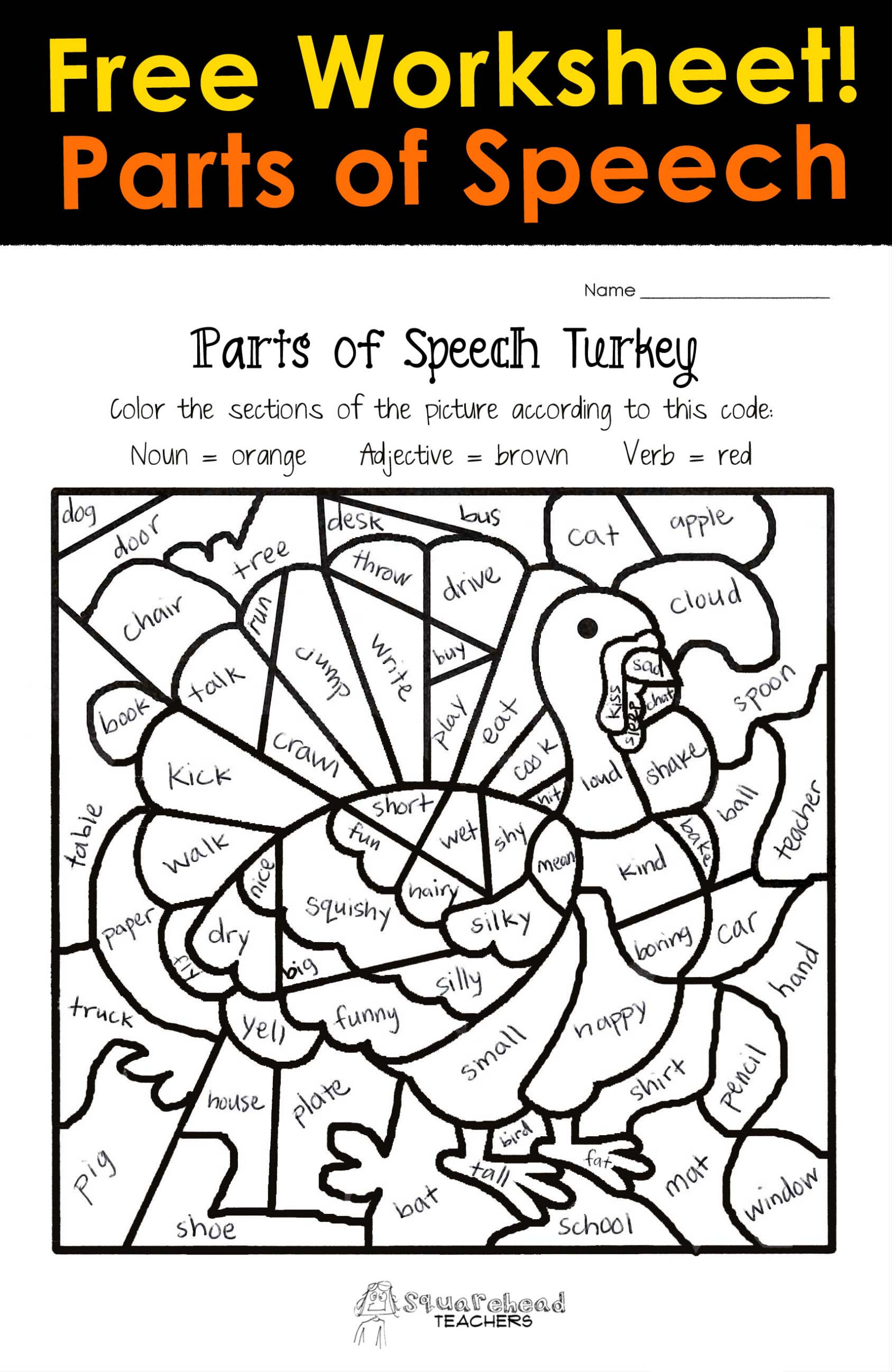 Thanksgiving Parts Of Speech Worksheet | Squarehead Teachers within Thanksgiving Parts Of Speech Worksheets