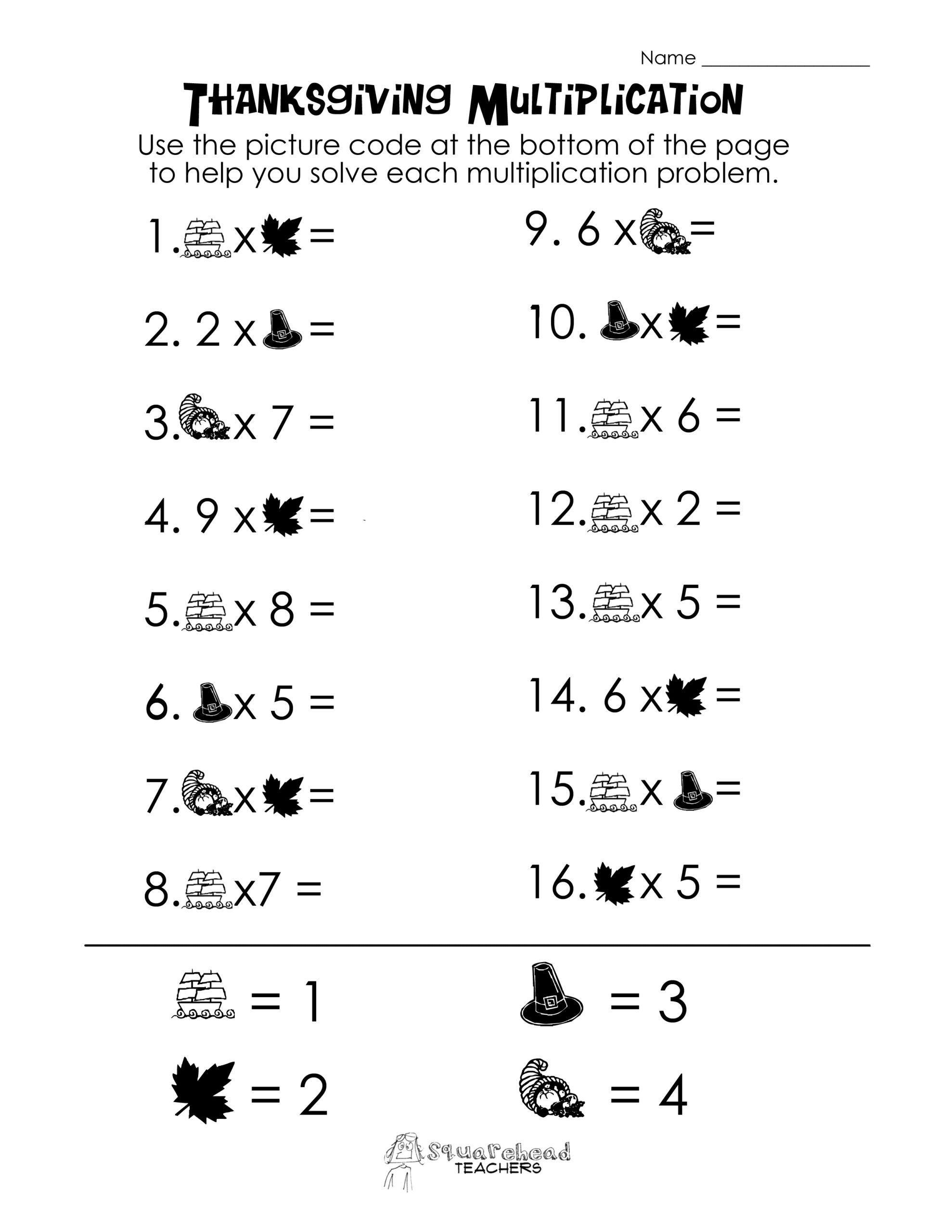 Thanksgiving Picture Math Worksheet | Squarehead Teachers inside Thanksgiving Math Worksheets 6th Grade