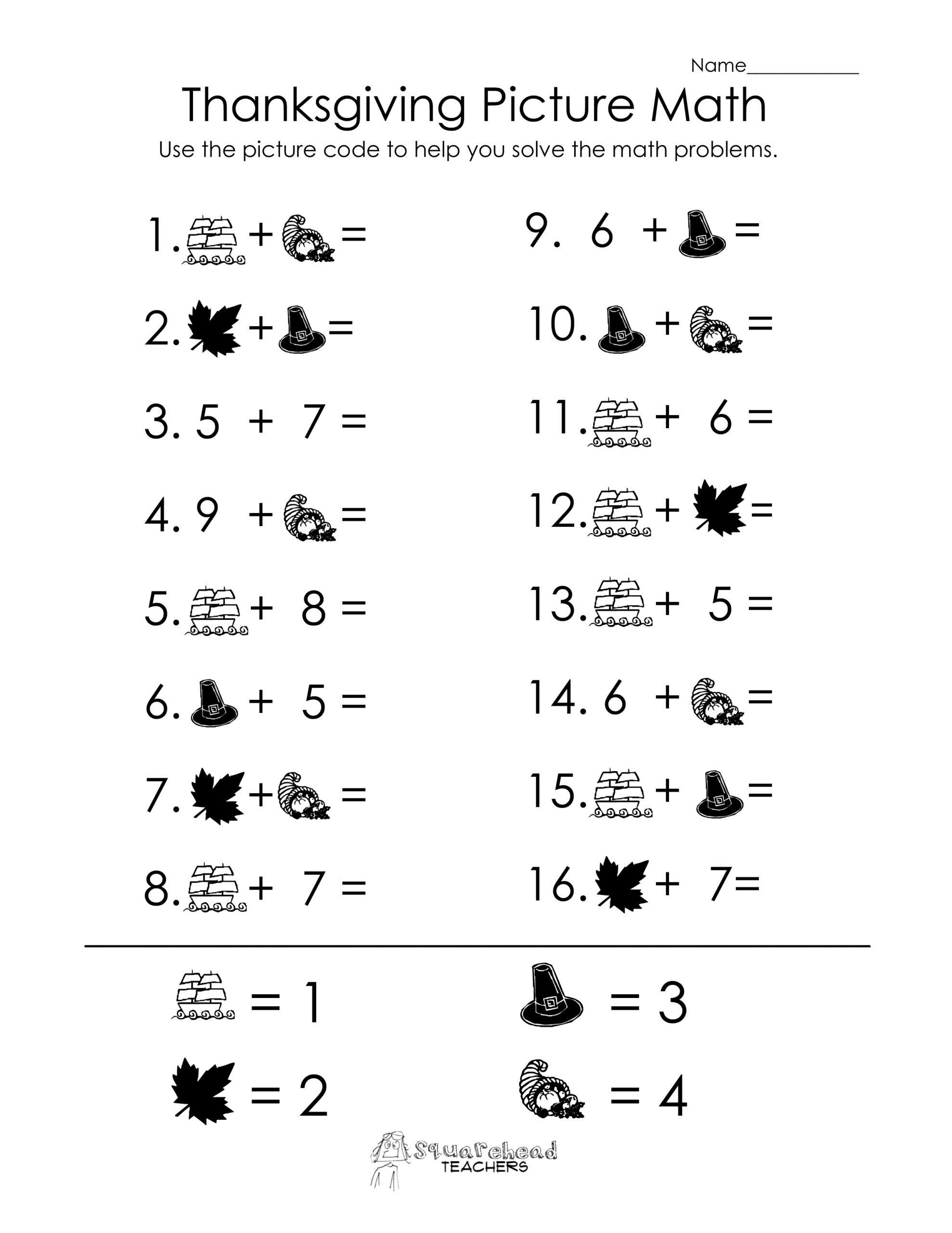Thanksgiving Picture Math Worksheet | Squarehead Teachers regarding Pre-Algebra Thanksgiving Worksheets