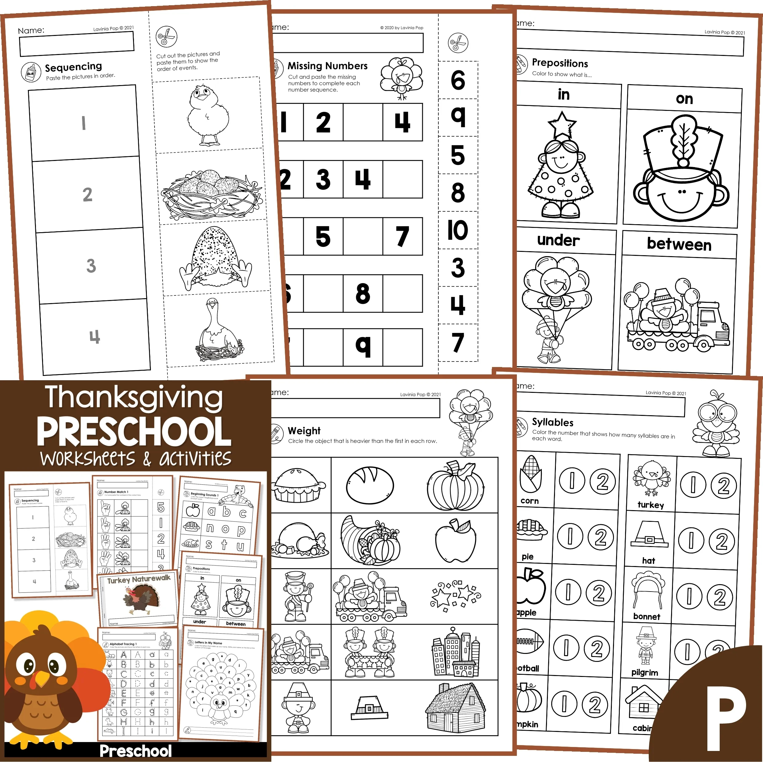 Thanksgiving Preschool Worksheets And Activities No Prep for Thanksgiving Syllable Worksheets