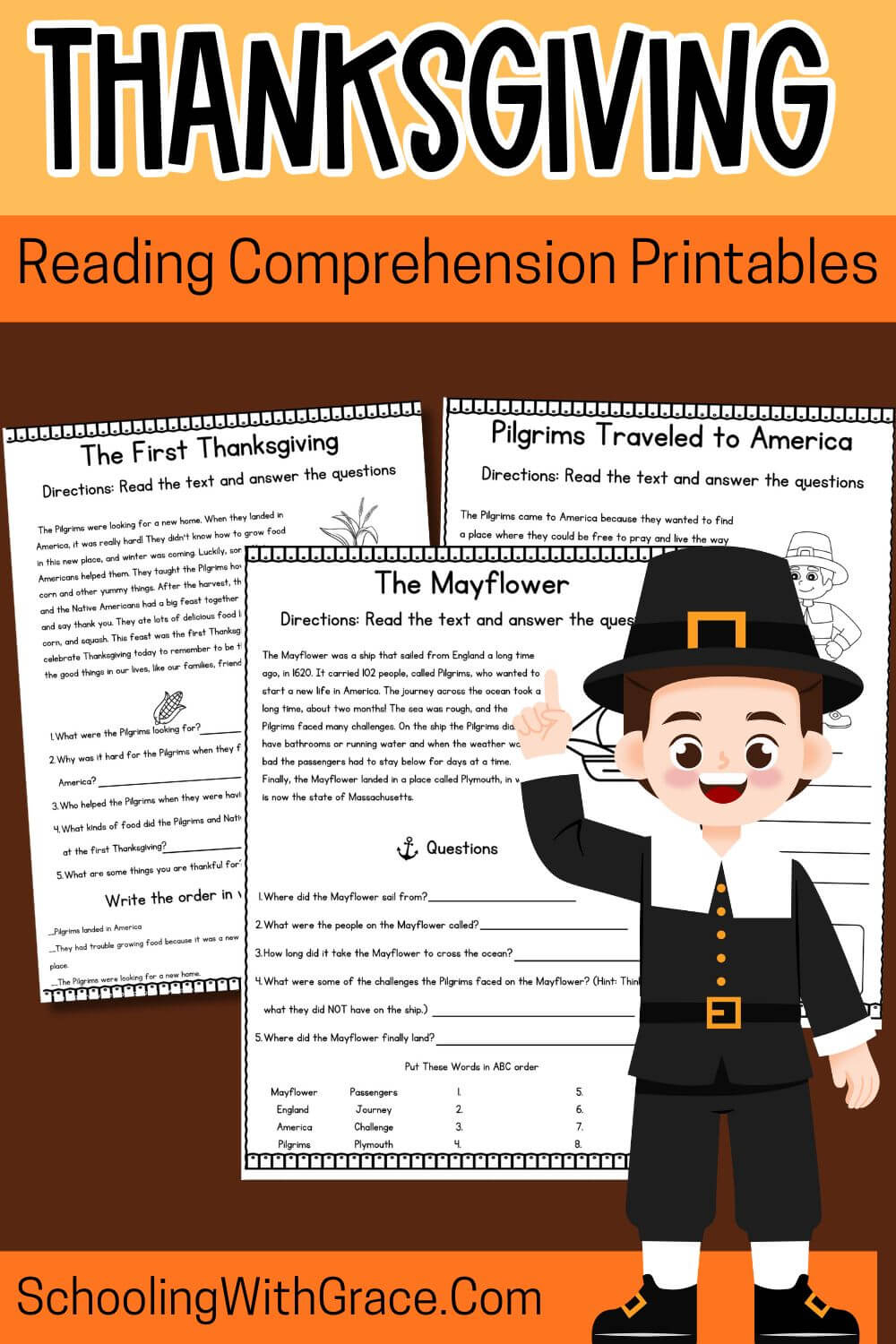 Thanksgiving Reading Comprehension Printables For Kids within First Thanksgiving Reading Comprehension Worksheet