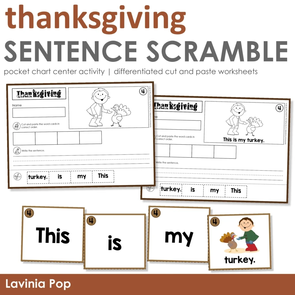 Thanksgiving Sentence Scramble With Cut And Paste Worksheets - In pertaining to Cut and Paste Thanksgiving Worksheets
