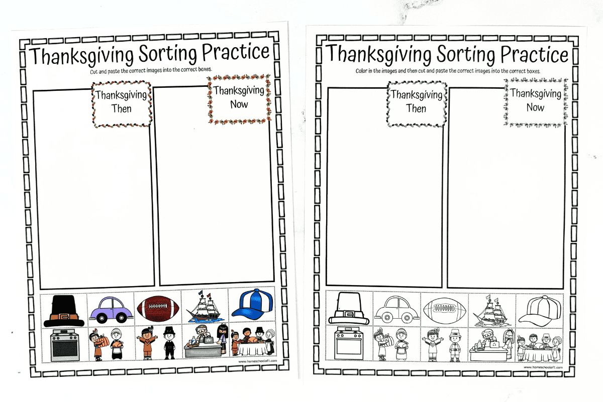 Thanksgiving Sorting Worksheet (Then And Now) in Thanksgiving Then and Now Worksheet