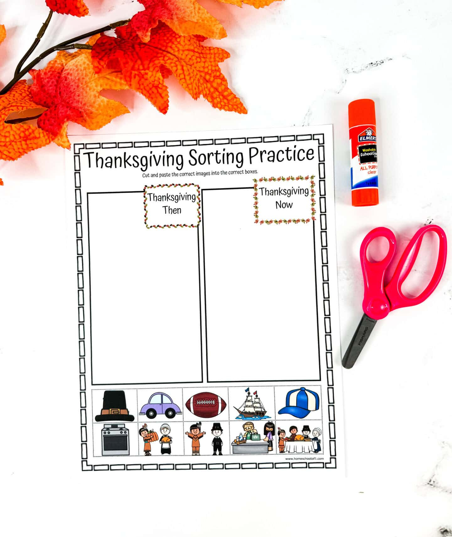 Thanksgiving Sorting Worksheet (Then And Now) inside Thanksgiving Then And Now Worksheet
