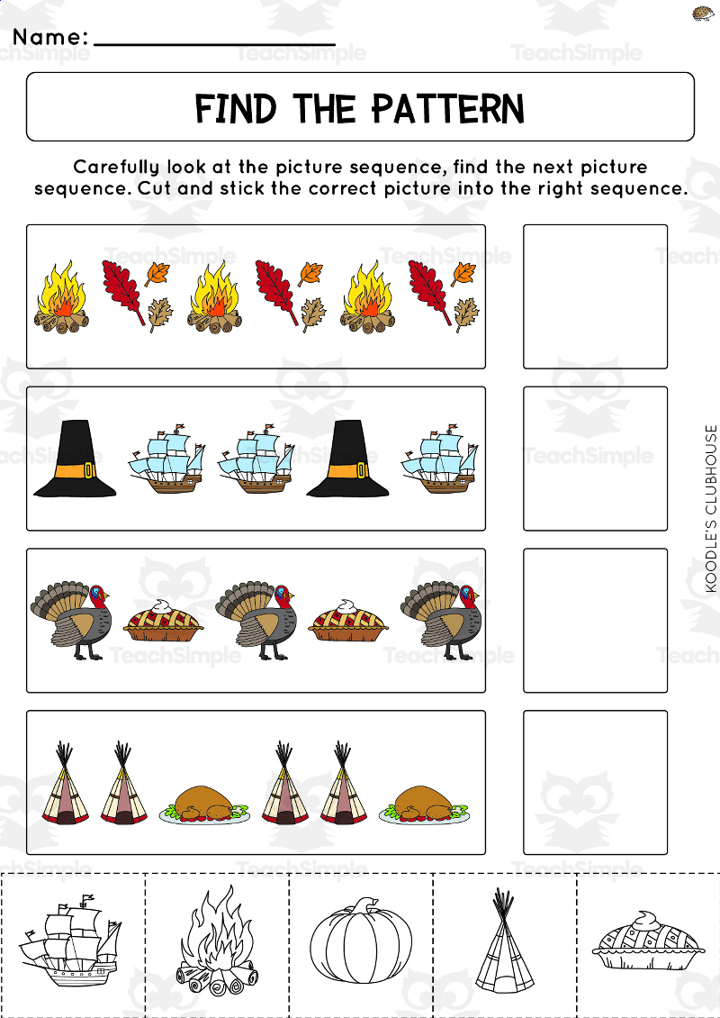 Thanksgiving Sorting Worksheets throughout Thanksgiving Pattern Worksheets