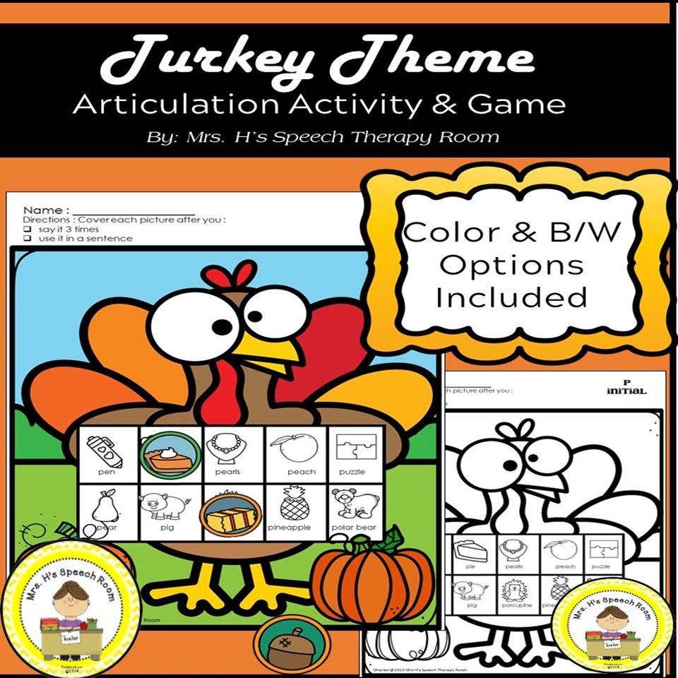 Thanksgiving Speech Therapy Articulation Activity | Madeteachers for Thanksgiving Articulation Worksheets