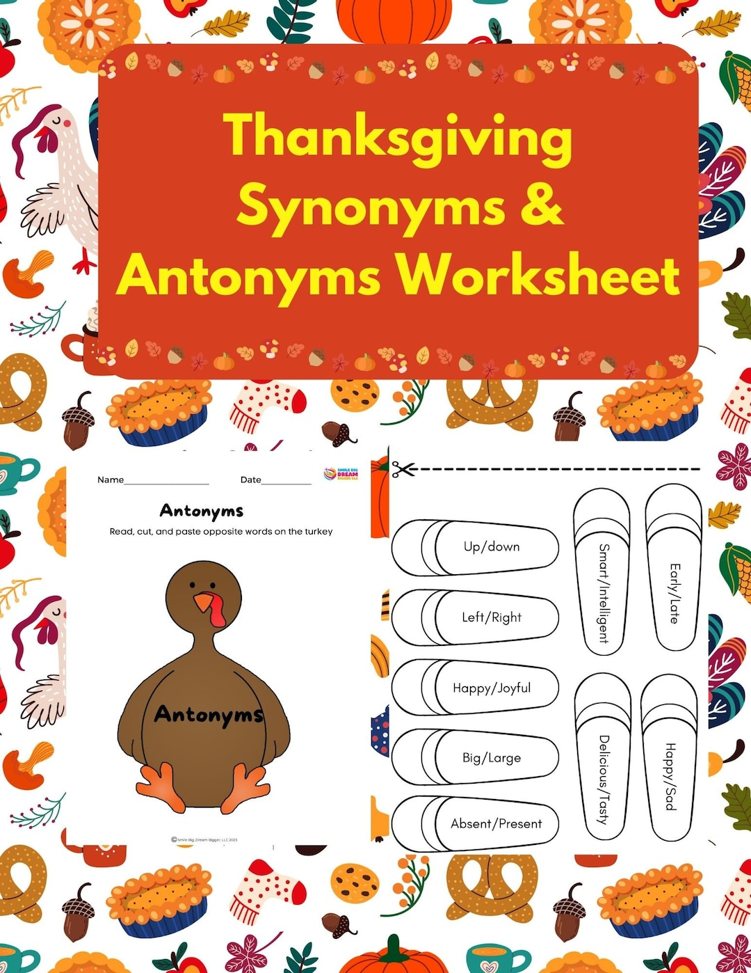 Thanksgiving Synonyms &amp;amp; Antonyms Worksheet Turkey Activities For pertaining to Thanksgiving Synonyms and Antonyms Worksheet