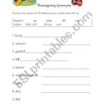 Thanksgiving Synonyms   Esl Worksheetsteveheintz In Thanksgiving Synonyms Worksheet
