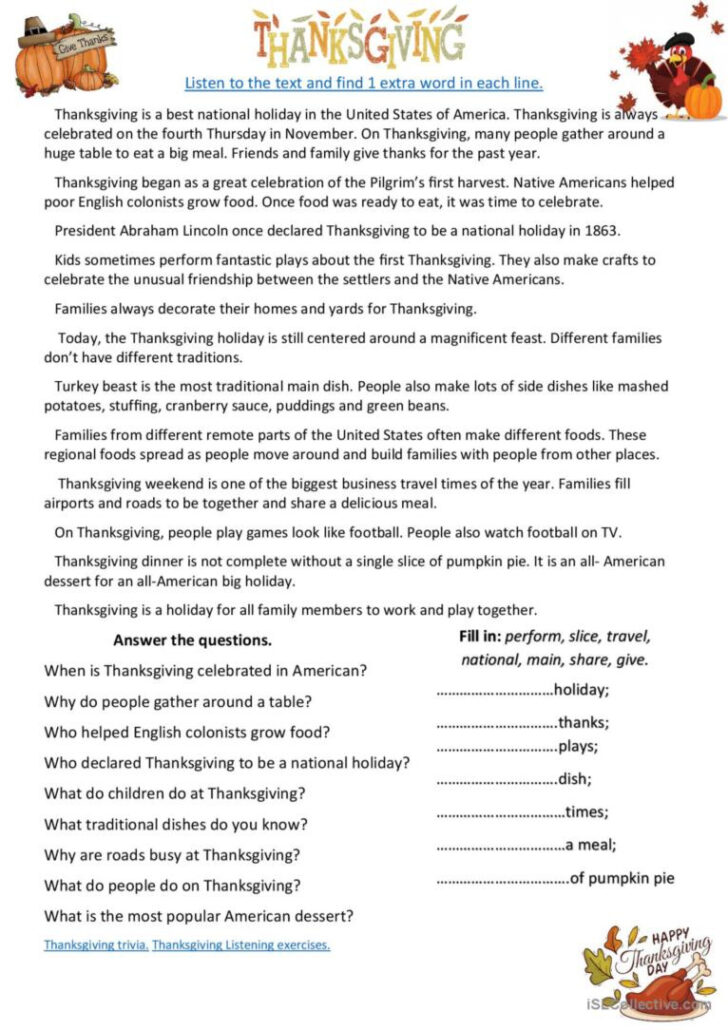 Thanksgiving Traditions Worksheet Thanksgiving Traditions Worksheet
