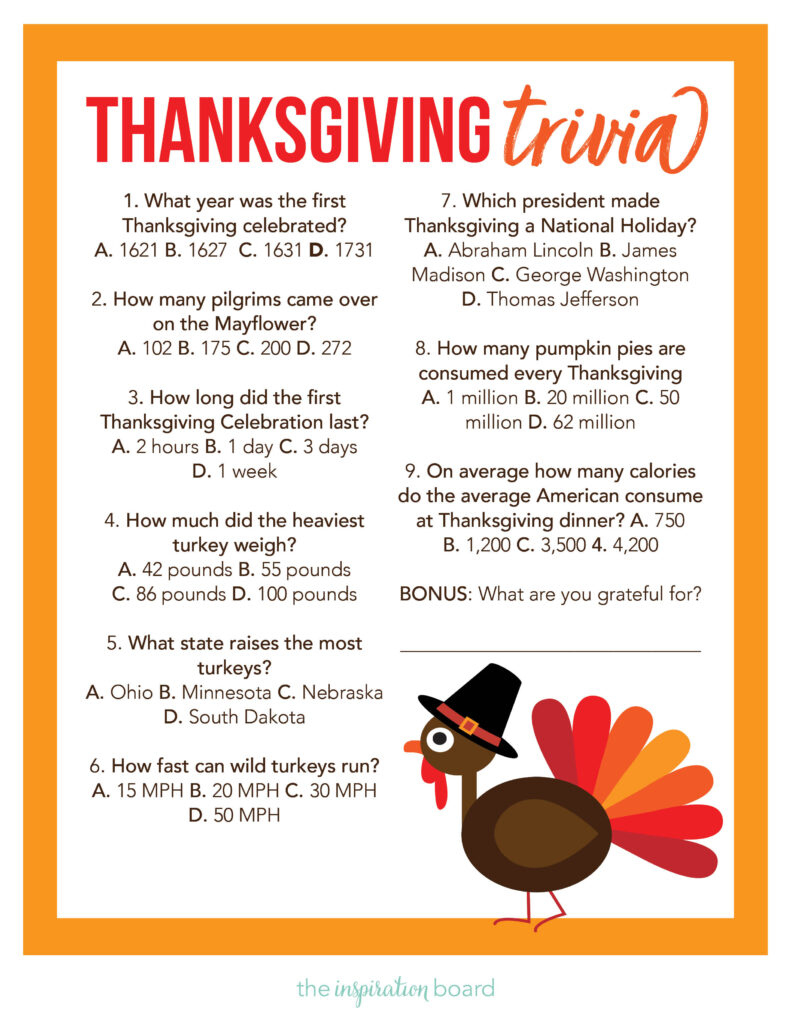 Thanksgiving Trivia (Free Printable) - The Inspiration Board regarding Thanksgiving Trivia Worksheet
