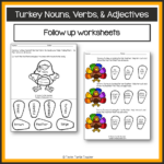 Thanksgiving Turkey Nouns, Verbs, &Amp; Adjectives  Parts Of In Thanksgiving Verbs Worksheet