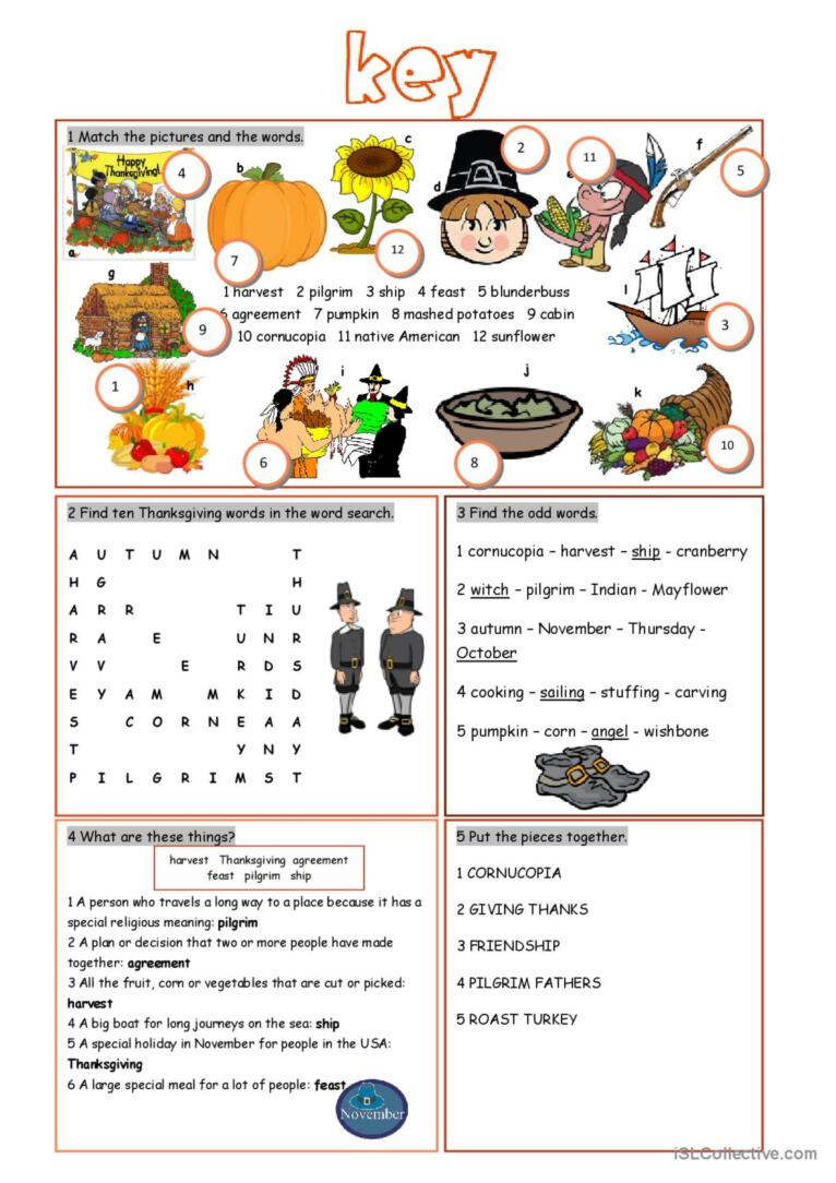 Thanksgiving Vocabulary Exercises Wo…: English Esl Worksheets Pdf inside Thanksgiving Vocabulary Worksheet