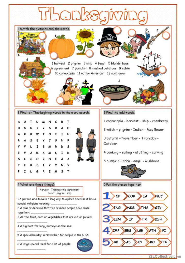 ESL Thanksgiving Worksheets ESL Thanksgiving Worksheets