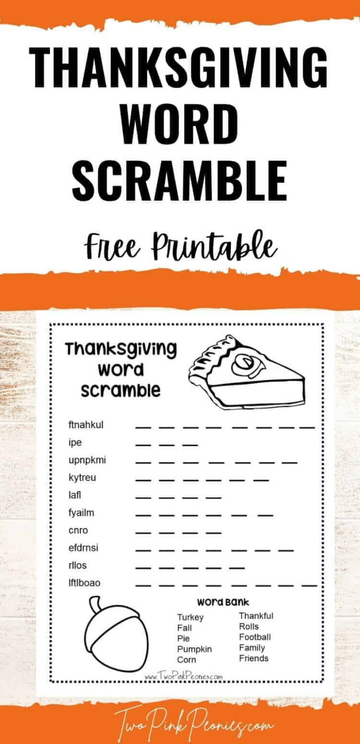 Thanksgiving Word Scramble Worksheet Answers